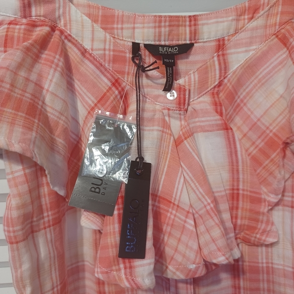 Buffalo David Bitton Ruffled Plaid Could Shoulder Top Blouse Size-XS - Picture 5 of 8